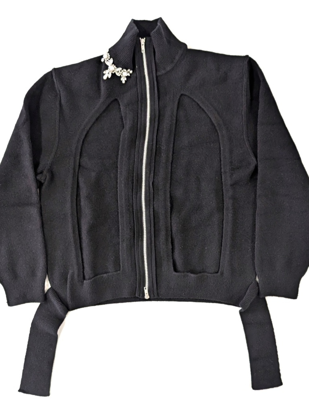 SIMONE ROCHA Cut Out Window Cardigan Black Virgin Wool Mens L Women XL NWT